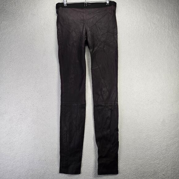 Theory Leggings Womens 8 IMA Maximus Lamb Leather Pants Purple Elastic Waist - Picture 1 of 11